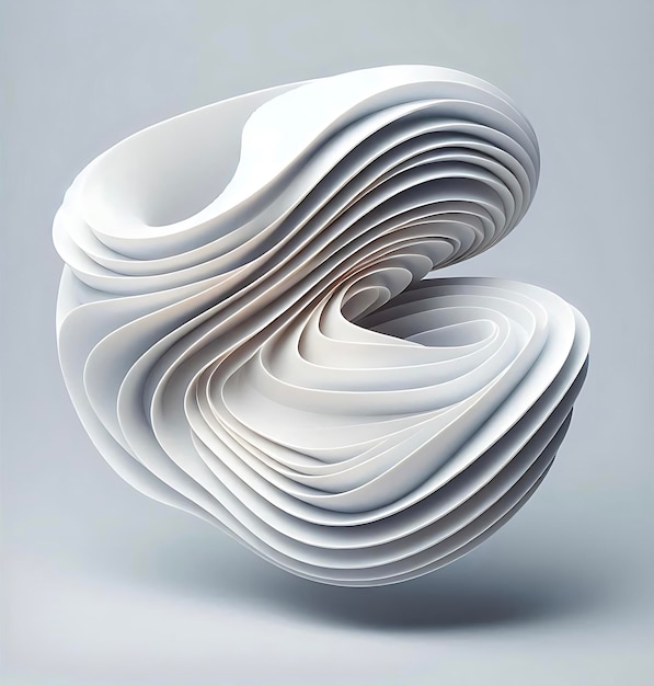 abstract white form reminiscent of a swirling organic shape Its rendered in a minimalist style