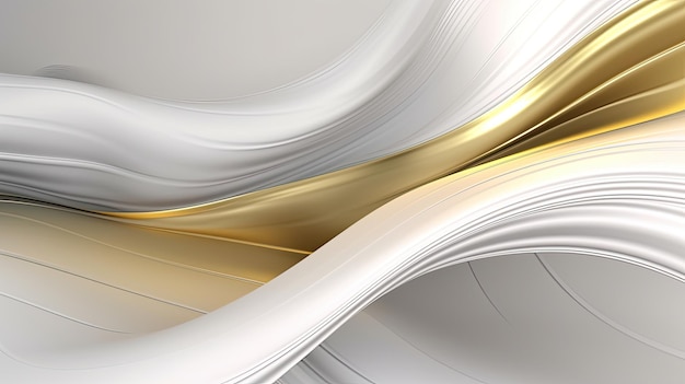 Abstract white and gold liquid wavy shapes futuristic 3d banner wallpaper background Generative AI