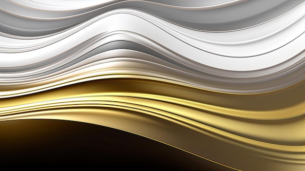 Abstract white and gold liquid wavy shapes futuristic 3d banner wallpaper background Generative AI