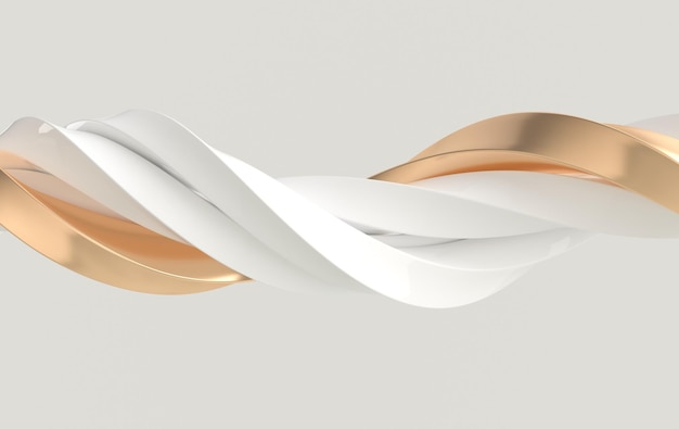 Abstract white and golden twisted lines Modern background 3d rendering