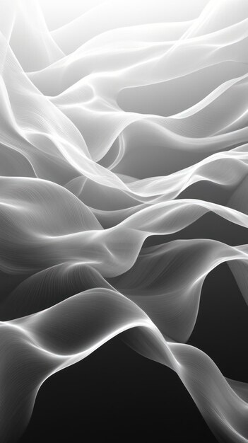 Abstract White and Gray Curved Lines on Black Background