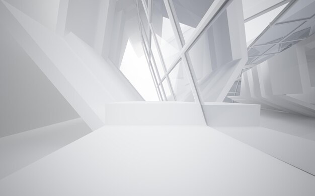 Abstract white interior of the future. 3D illustration and rendering