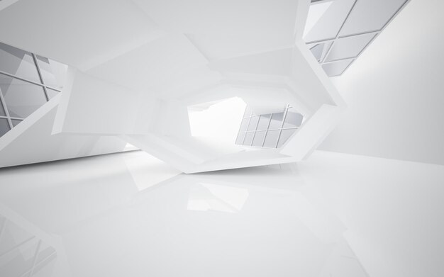 Abstract white interior of the future. 3D illustration and rendering