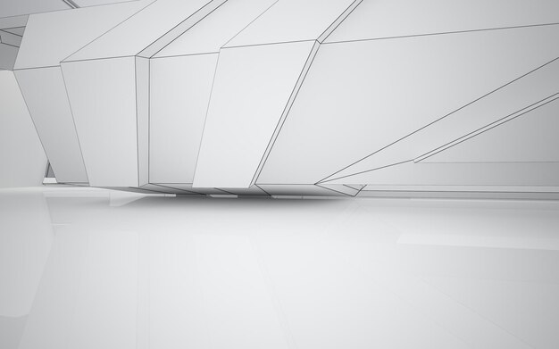 Abstract white interior of the future, with neon lighting. 3D illustration and rendering