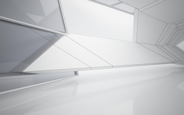 Abstract white interior of the future, with neon lighting. 3D illustration and rendering