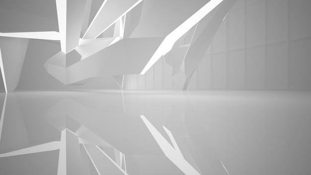 Abstract white interior of the future with neon lighting 3D illustration and rendering