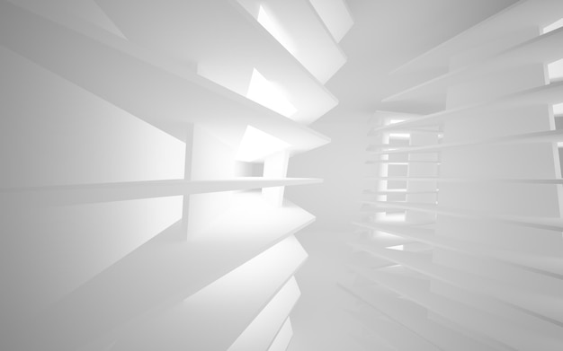 Abstract white interior of the future, with neon lighting. 3D illustration and rendering