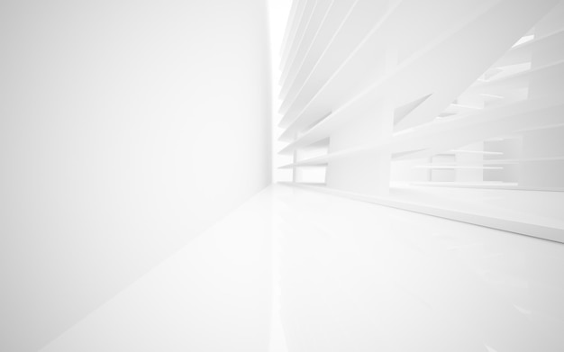 Abstract white interior highlights future Architectural background 3D illustration and rendering