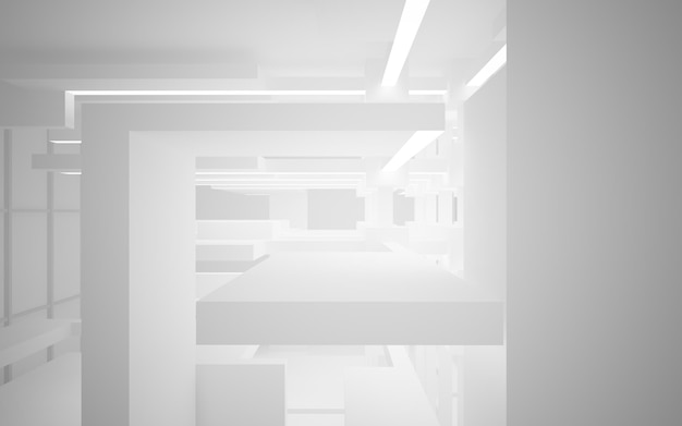 Abstract white interior multilevel public space with window 3D illustration and rendering