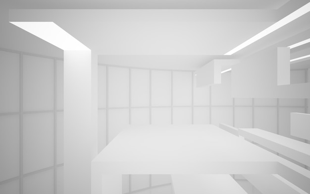 Abstract white interior multilevel public space with window 3D illustration and rendering