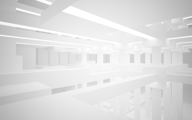 Abstract white interior multilevel public space with window 3D illustration and rendering