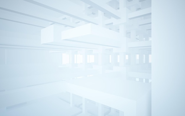 Abstract white interior multilevel public space with window 3D illustration and rendering