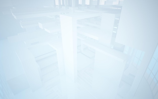 Abstract white interior multilevel public space with window 3D illustration and rendering