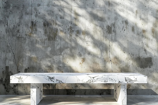 Abstract white marble table and shadow on concrete wall background product display template for min