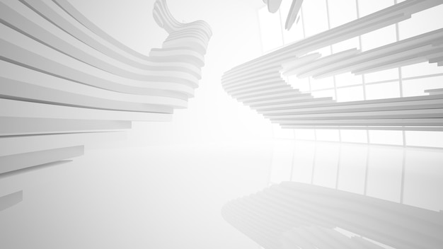 Abstract white parametric interior with window 3D illustration and rendering