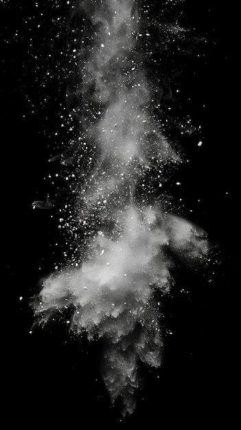 Abstract white powder explosion isolated on black background ar 916 style raw Job ID f9933b6cb1b2457