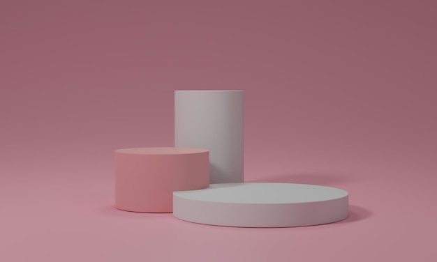 Abstract white round corner pedestal podium Product display podium in room 3d rendering studio with geometric shapes Cosmetic product minimal scene with platform Stand to show products background