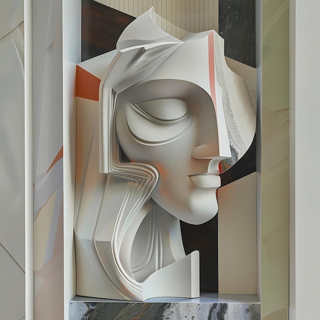 Abstract White Sculpture with Geometric Design