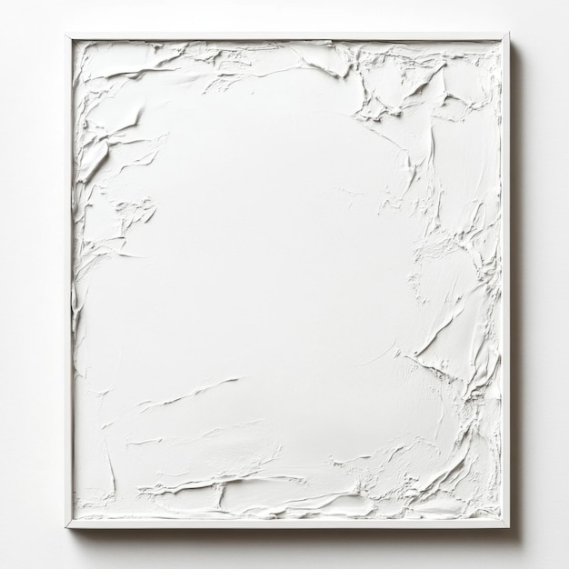 Photo abstract white textured canvas with rough edges in a minimalistic art frame