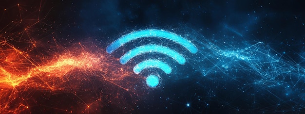 Photo abstract wifi symbol with interconnected network lines