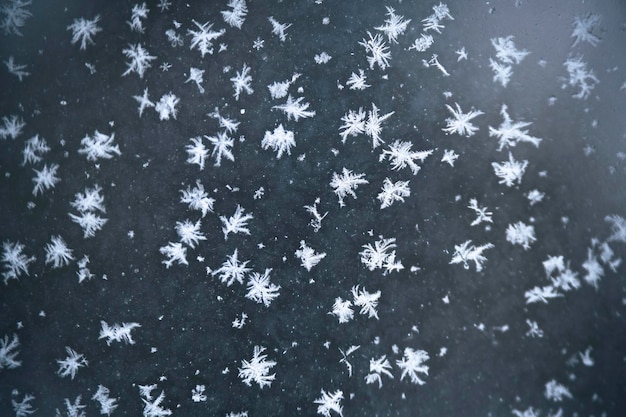 Photo abstract winter background snowflakes on glass