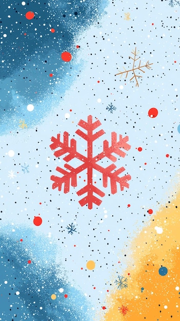 Abstract Winter Background with Red Snowflake