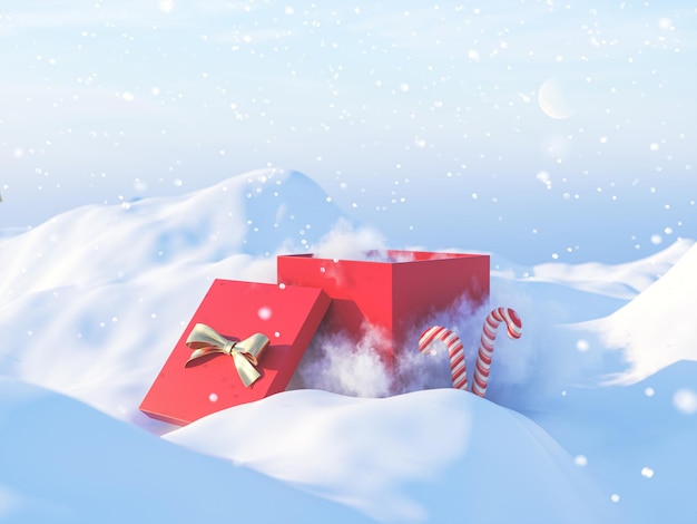 Abstract winter Christmas background with empty present box.