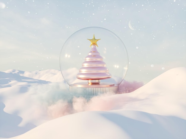 Abstract winter Christmas background with fancy crystal snow globe.