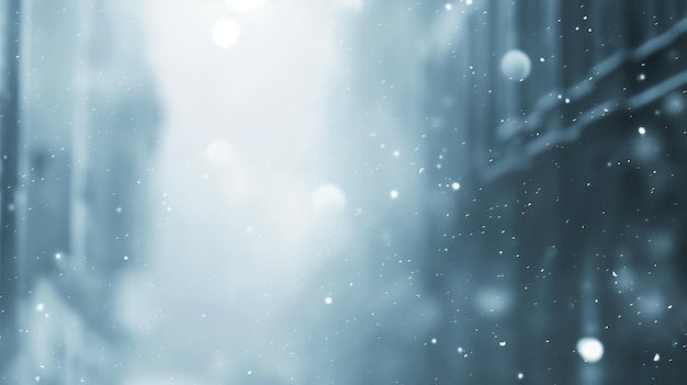 Abstract Winter Scene with Blurred Lights and Falling Snow