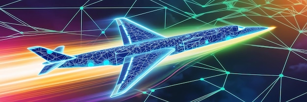 Photo abstract wireframe of airliner in the blue background travel tourism business transportation concept