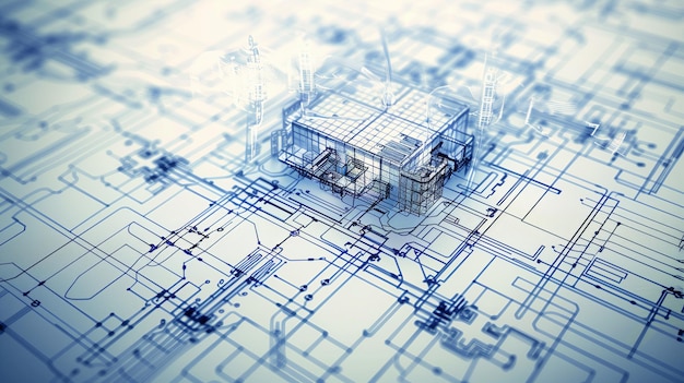 Photo abstract wireframe building on circuit board futuristic technology design