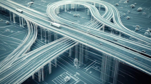 An Abstract Wireframe Representation of an Elevated Highway Interchange