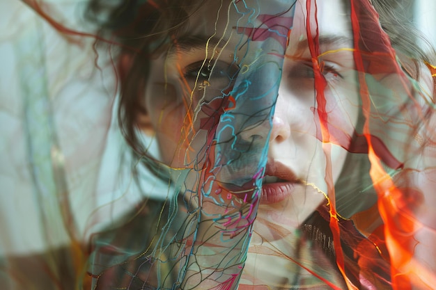 Abstract woman portrait with colorful textures