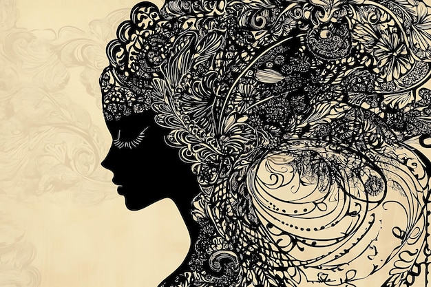 Abstract Woman Silhouette with Ornate Floral Design