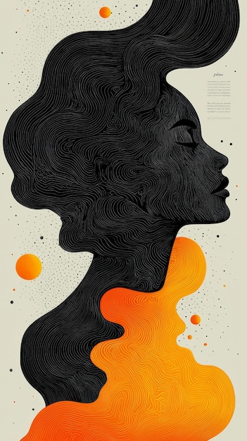 Abstract Woman Silhouette with Swirling Orange Background