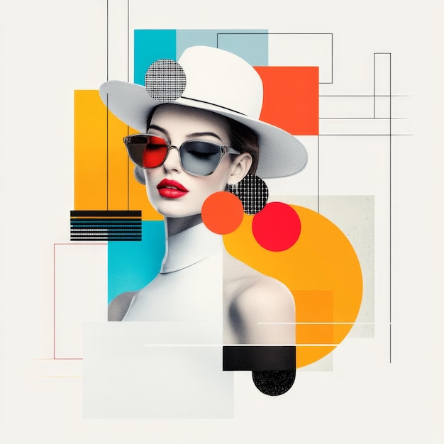 Photo abstract woman in sunglasses with geometric shapes and colors