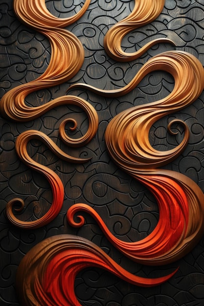 Abstract Wooden Carving with Swirling Patterns