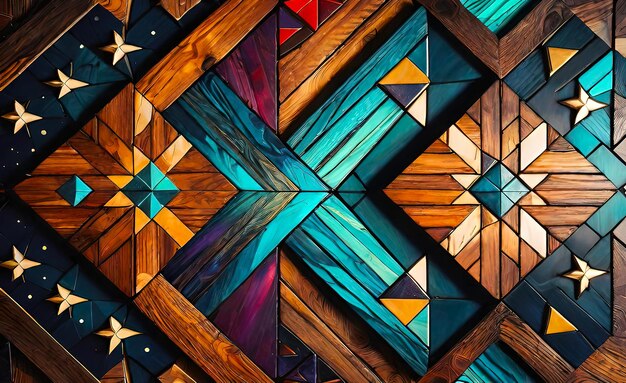 Abstract wooden glossy mosaic wall texture in grunge deco style with geometric shapes wooden