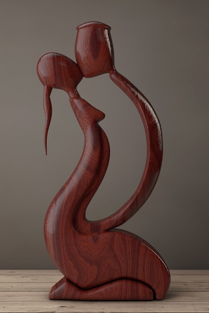 Abstract Wooden Man and Wooman in Love Statue on a wooden table. 3d Rendering