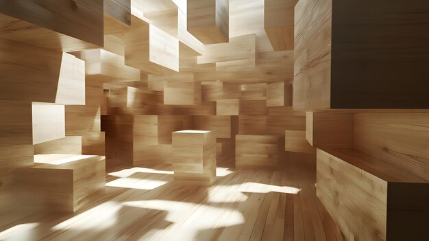 Abstract Wooden Room Interior Design with Light