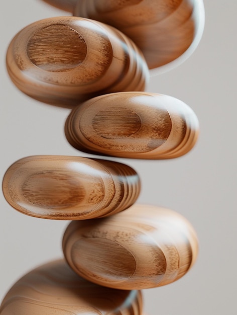 Abstract Wooden Spheres in Motion Modern Minimalist Design