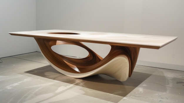 Abstract Wooden Table with Curved Lines