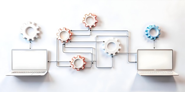 Photo abstract workflow automation concept on flat glossy background efficient operational management in