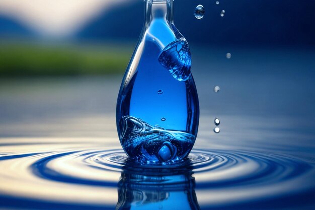 abstract World Water Day with dropping Closeup of crystal ball with glass reflection Background