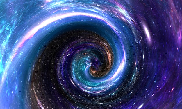 abstract wormhole or black hole spiral in space with gas and dust, galaxy and stars