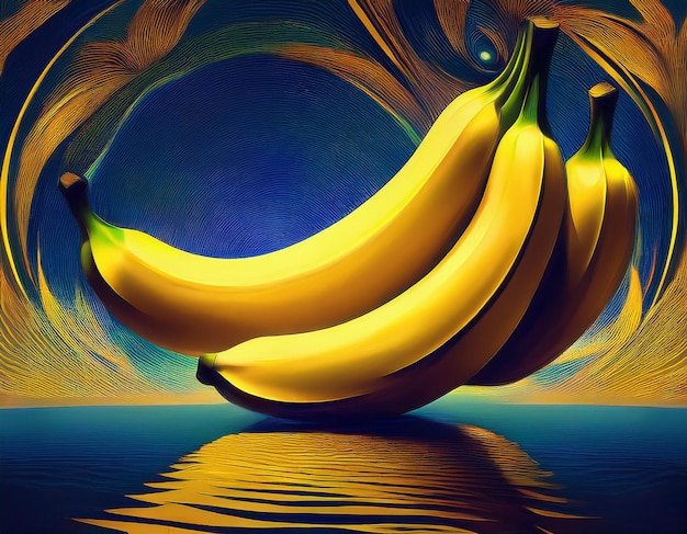 Photo abstract yellow banana illustration artistic design with colorful background and creative patterns