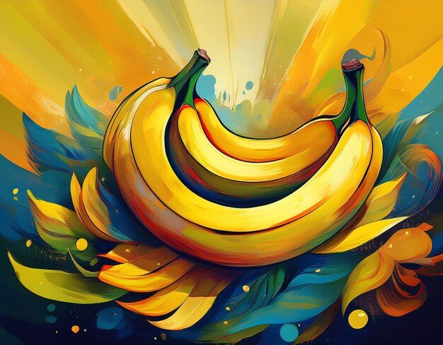 Photo abstract yellow banana illustration artistic design with colorful background and creative patterns