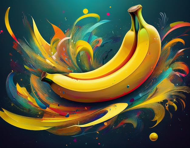 Photo abstract yellow banana illustration artistic design with colorful background and creative patterns