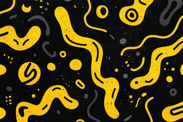 Abstract Yellow and Black Doodle Pattern Background