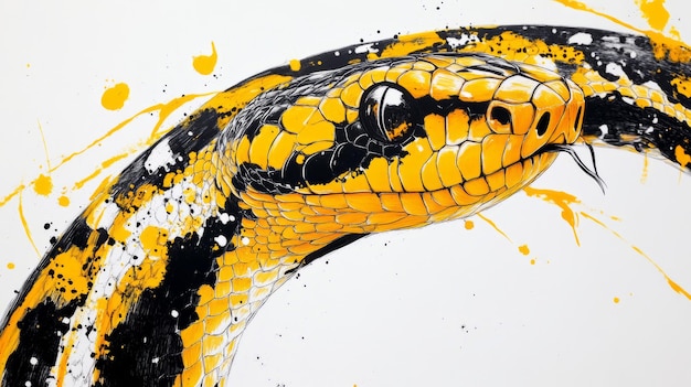 Photo abstract yellow black snake pen art fullbody side profile 4k ultra hd